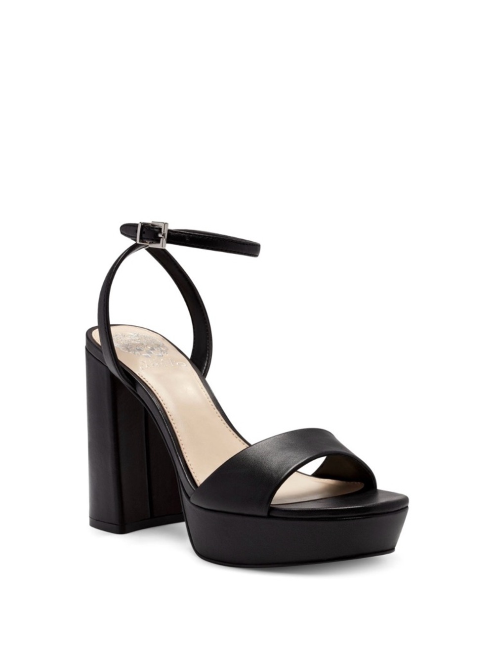Vince Camuto Penney Black Platform Ankle-Strap Block Heel Sandal